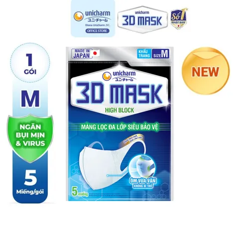 Khẩu Trang Unicharm 3D Mask Nhật Bản - Thiết Kế Thông Minh Ngăn Virus, Khói Bụi, Cảm Giác Thoải Mái, Dễ Chịu, Quai Đeo Co Giãn