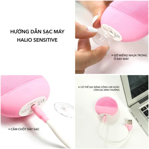 Máy Rửa Mặt Halio Sensitive - Thiết Bị Làm Sạch Và Massage Da Nhạy Cảm, Công Nghệ Sonic Wave, Chống Nước IPX7, 2 Màu Sắc Thời Trang