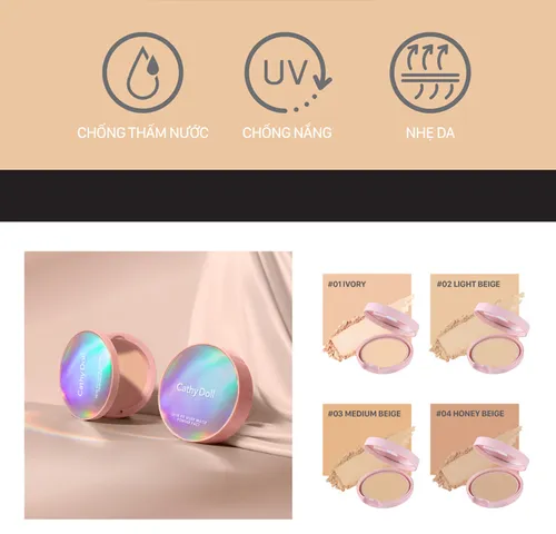 Phấn Nền Cathy Doll Skin Fit Nude Matte Powder Pact SPF30 PA+++ - Trang Điểm Hai Trong Một, Che Khuyết Điểm Tự Nhiên, Dành Cho Mọi Loại Da