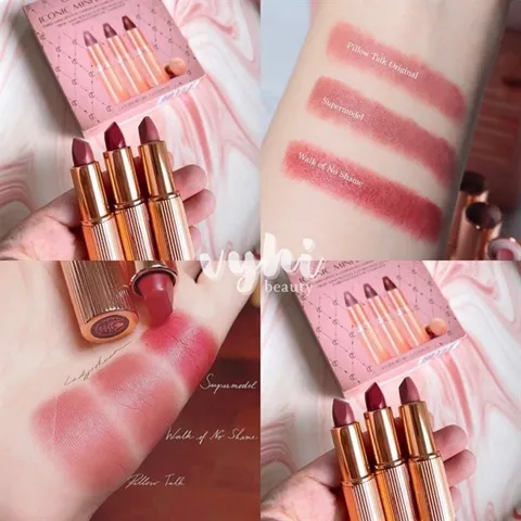Set Son Charlotte Mini 3 Màu - Bộ Son Tôn Da Mịn Màu Đỏ, Hồng, Vàng Trendy - Phụ Kiện Trang Điểm Không Thể Thiếu