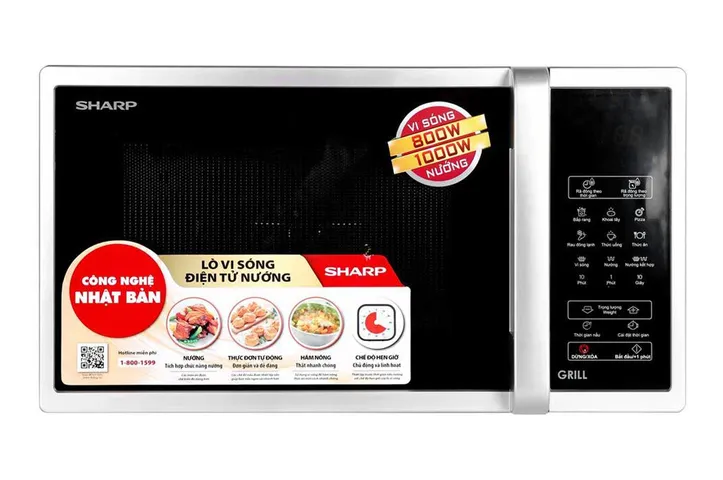 Lò Vi Sóng Sharp R-G372VN-S 23 Lít Có Nướng, Thiết Kế Sang Trọng, Công Suất 800W - Nấu, Hâm, Rã Đông Tiện Lợi cho Bếp Nhà Bạn
