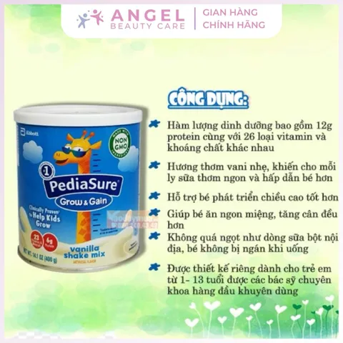 Sữa Pediasure Mỹ Grow & Gain 400g Hương Vani