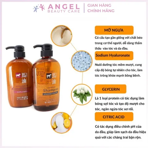 Cặp dầu gội xả Horse Oil Non Silicon 600ml dưỡng tóc mềm mượt giảm khô xơ