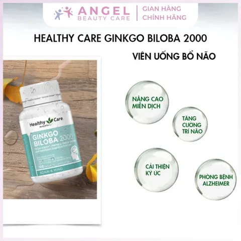 Viên Uống bổ não Healthy Care Ginkgo Biloba 2000 Úc - Hộp 100 viên