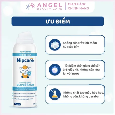 Xịt Vệ Sinh Nipcare 80ml - Ngừa Hăm, Bảo Vệ Da Bé Nhạy Cảm