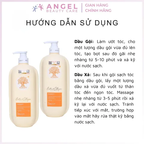 Cặp Dầu Gội Xả Biotin Collagen Voudioty Vàng 500ml Phục Hồi Tóc, Ngăn Gãy Rụng