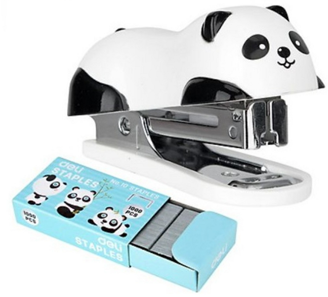 Dập Ghim Mini Hình Panda Deli E0453 12 Trang Kèm 1000 Chiếc Ghim