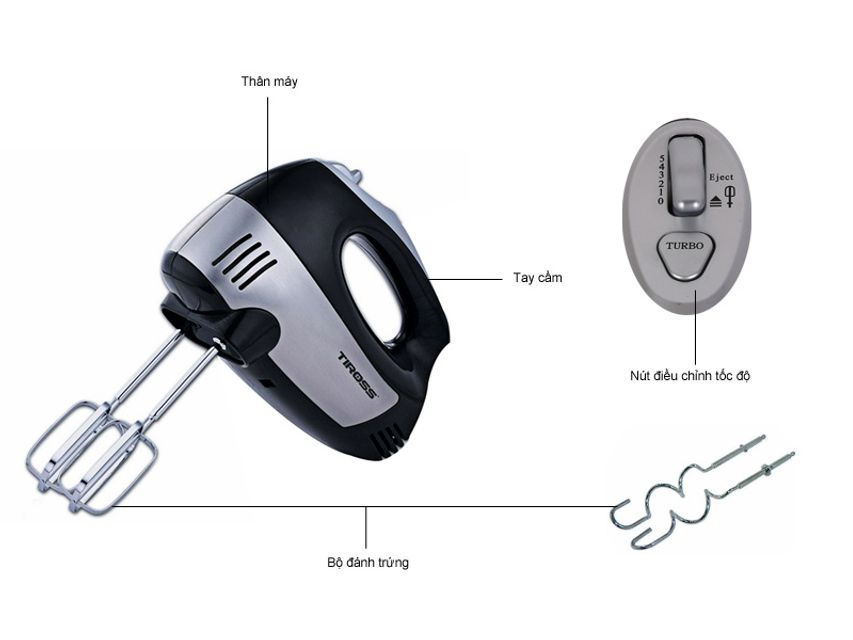 C&aacute;c thiết bị của m&aacute;y đ&aacute;nh trứng M&aacute;y đ&aacute;nh trứng Tiross TS5400 2 que trộn v&agrave; 2 que m&oacute;c