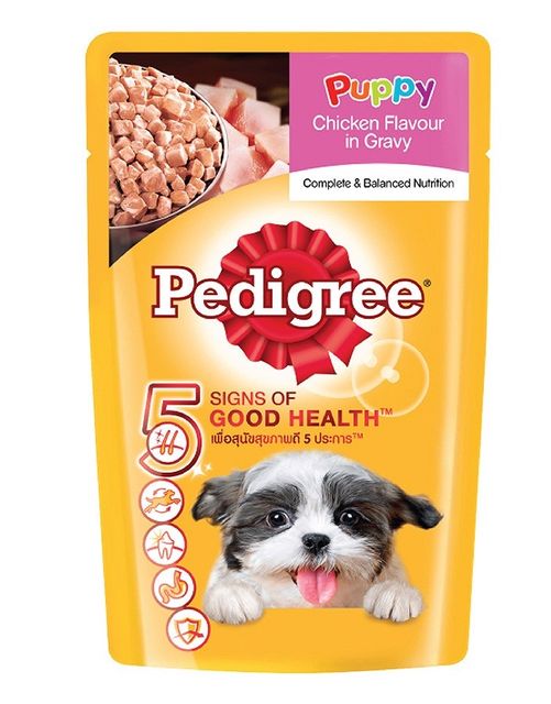 Thức ăn ch&oacute; con Pedigree vị g&agrave; nấu sốt g&oacute;i 130g