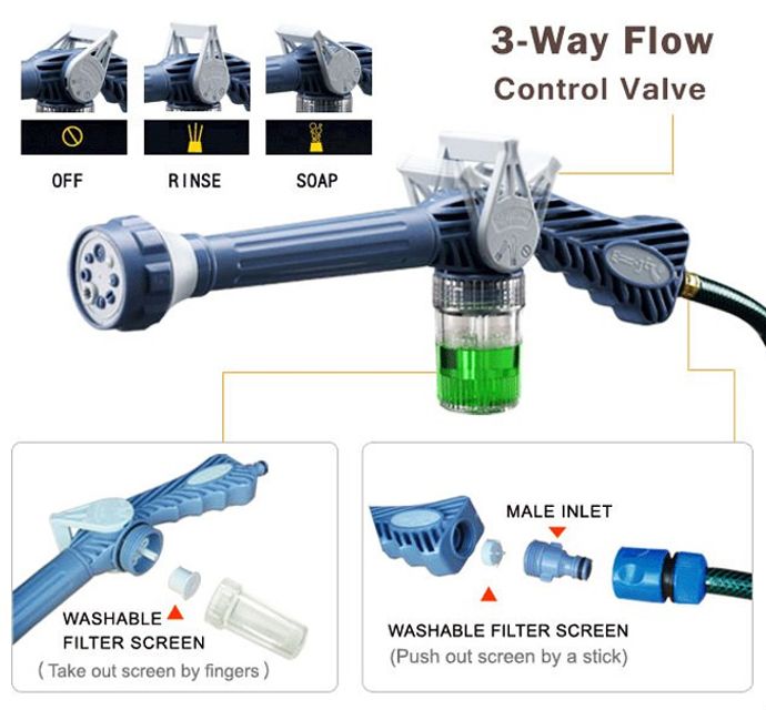 Thiết kế v&ograve;i giống như một c&acirc;y s&uacute;ng với tay cầm chắc chắn, kh&oacute;a gạt nước dễ d&agrave;ng, tiện dụng