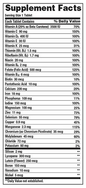 Th&agrave;nh phần dinh dưỡng Multivitamin Kirkland
