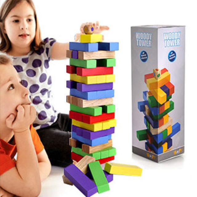 Đồ chơi r&uacute;t gỗ Woody Tower gồm 48 thanh gỗ nhiều m&agrave;u sắc