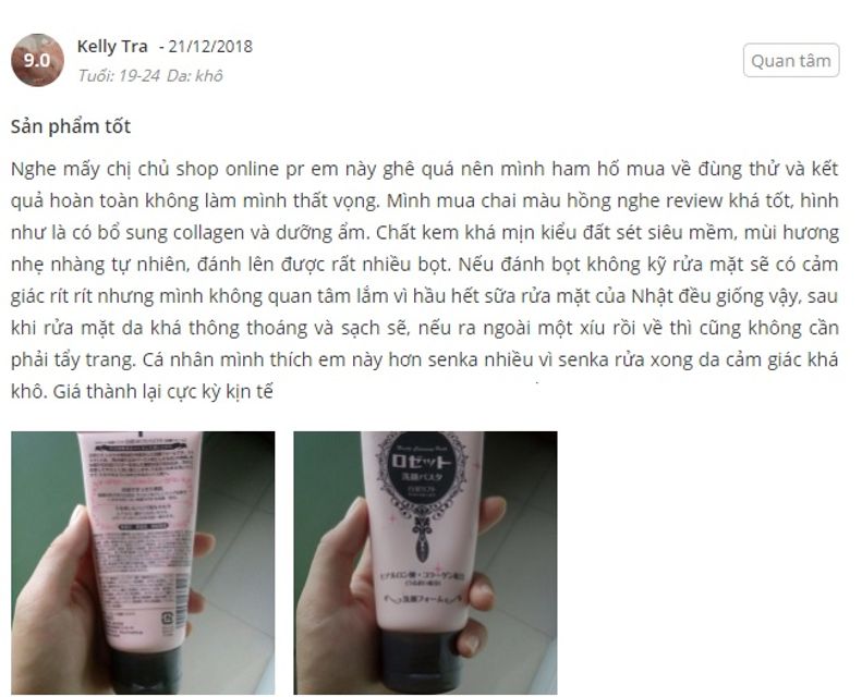 Phản hồi từ ph&iacute;a kh&aacute;ch h&agrave;ng sử dụng sữa rửa mặt Rosette m&agrave;u hồng 1