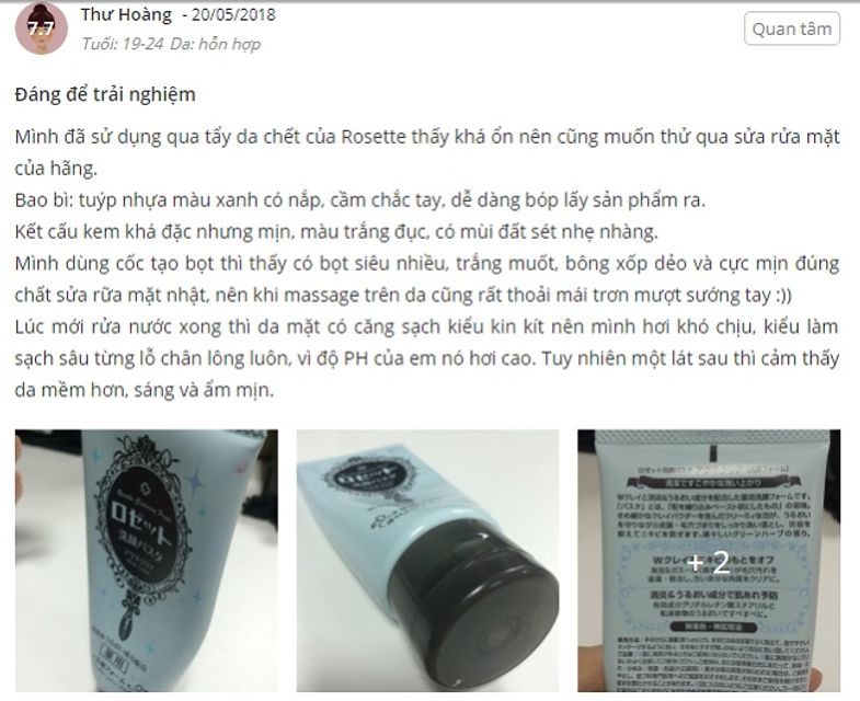 Phản hồi từ ph&iacute;a kh&aacute;ch h&agrave;ng sử dụng sữa rửa mặt Rosette m&agrave;u xanh dương 1