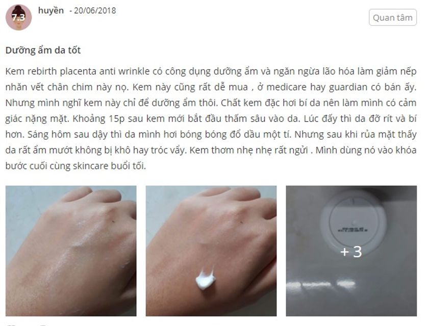 Phản hồi từ ph&iacute;a kh&aacute;ch h&agrave;ng sử dụng kem nhau thai cừu Rebirth 1