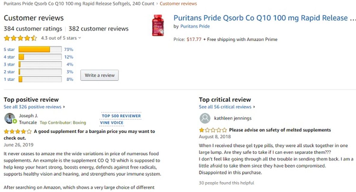 Phản hồi từ ph&iacute;a kh&aacute;ch h&agrave;ng sử dụng Puritan's Pride CoQ10 100mg (3)