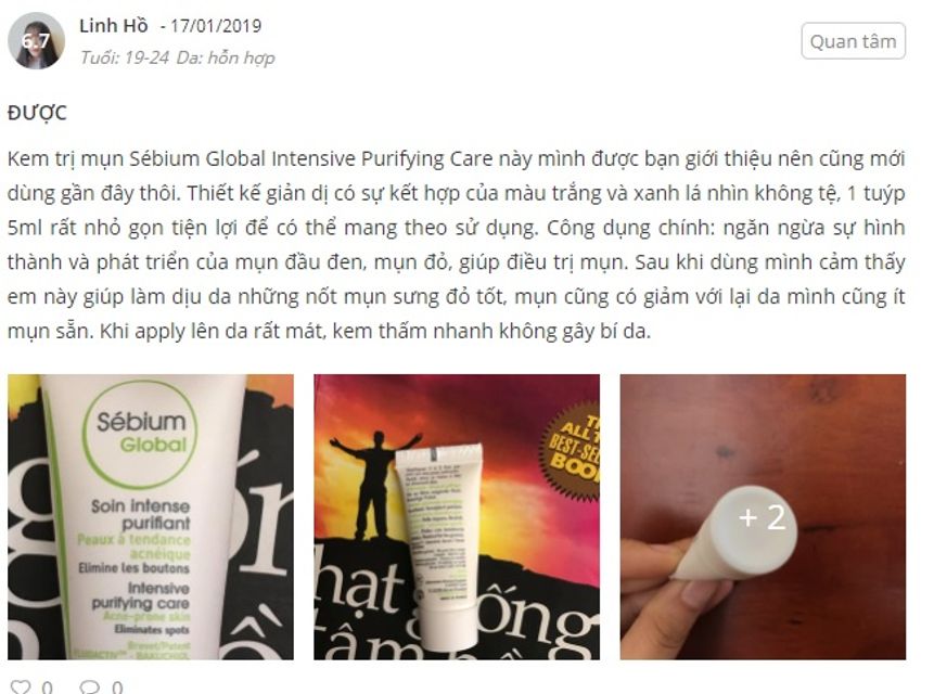 Phản hồi từ ph&iacute;a kh&aacute;ch h&agrave;ng sử dụng Bioderma Sebium Global 1