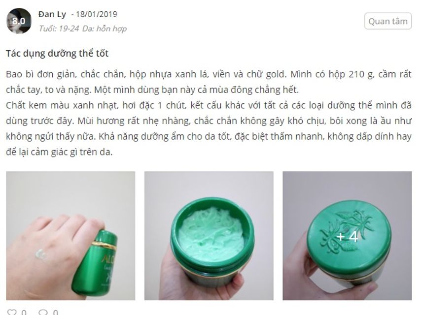 Phản hồi từ ph&iacute;a kh&aacute;ch h&agrave;ng sử dụng kem dưỡng Aloins Eaude Cream S&nbsp;