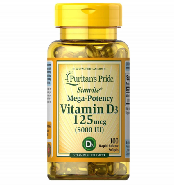 Vi&ecirc;n uống bổ sung D3 125mcg 5000 IU Puritan's Pride Mỹ (100 vi&ecirc;n nang mềm)