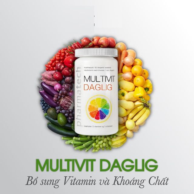 Vi&ecirc;n uống Multivit Daglig Pharmatech cung cấp đủ h&agrave;m lượng dinh dưỡng đa dạng 
