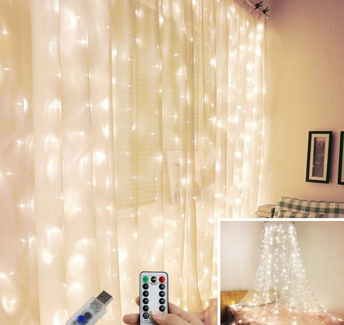 Bộ d&acirc;y đ&egrave;n led trang tr&iacute; r&egrave;m cửa l&agrave; đồ trang tr&iacute; m&agrave;y v&agrave;ng ấm