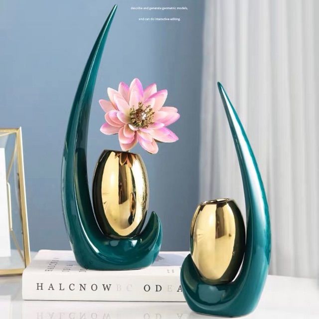 Set 2 lọ hoa sứ xanh trang tr&iacute; để b&agrave;n