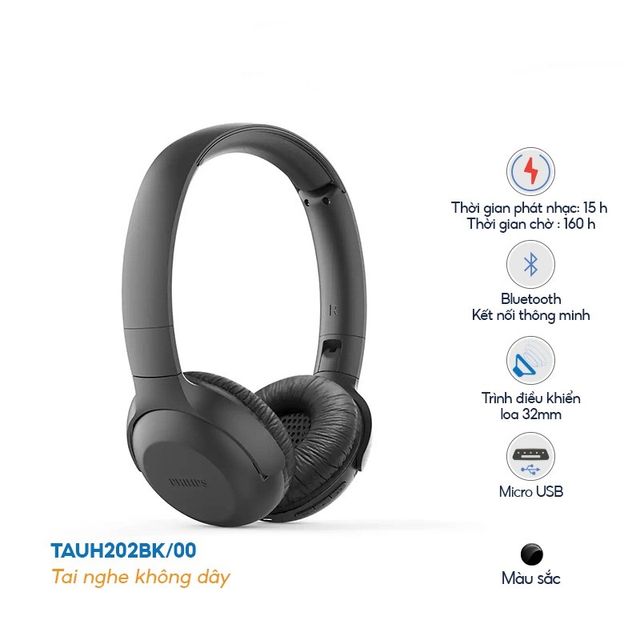 tai nghe Bluetooth Philips TAUH202BK