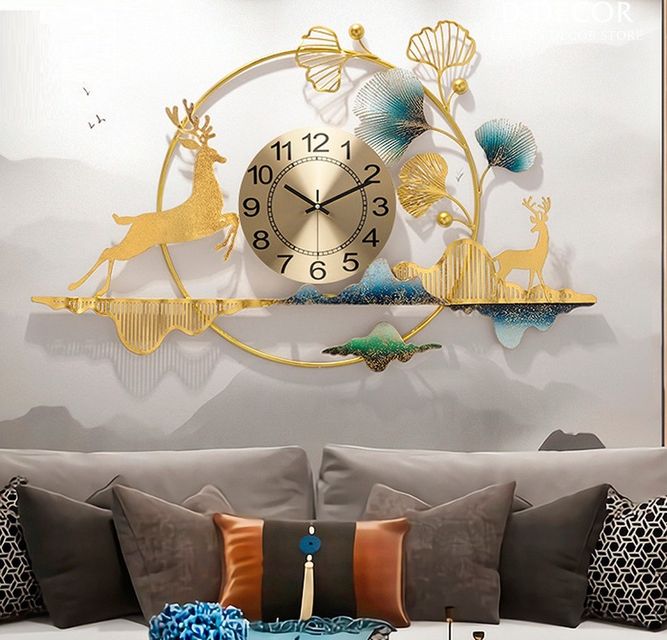 Đồng hồ treo tường trang tr&iacute; 3D phong cảnh đ&ocirc;i hươu