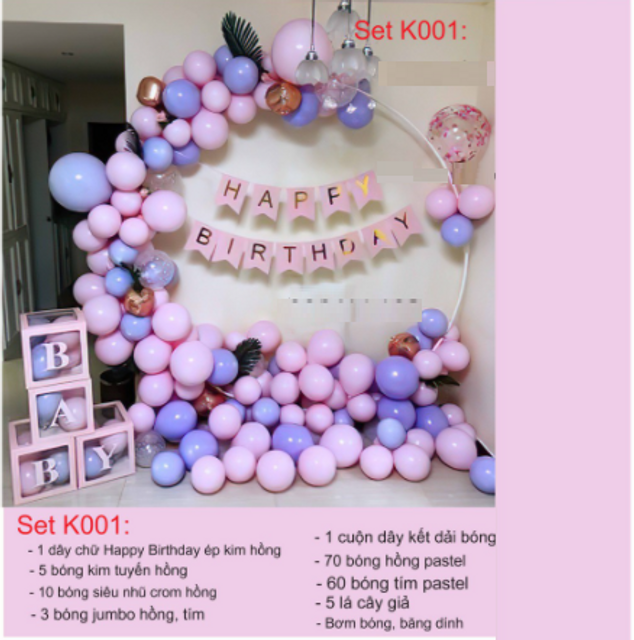 Set b&oacute;ng trang tr&iacute; sinh nhật cho b&eacute; khung tr&ograve;n m&agrave;u Pastel