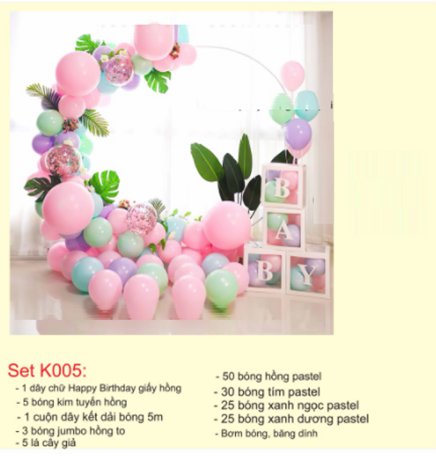 Set b&oacute;ng trang tr&iacute; sinh nhật cho b&eacute; khung tr&ograve;n m&agrave;u Pastel K005