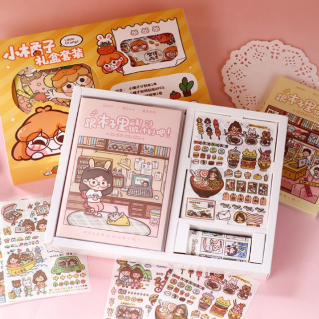 Combo sổ kế hoạch sticker v&agrave; washi băng d&iacute;nh hoạt h&igrave;nh