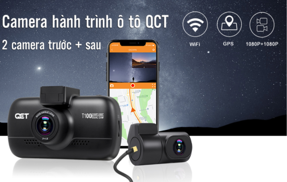 Camera h&agrave;nh tr&igrave;nh &Ocirc; t&ocirc; QCT T100 1080p 60fps 