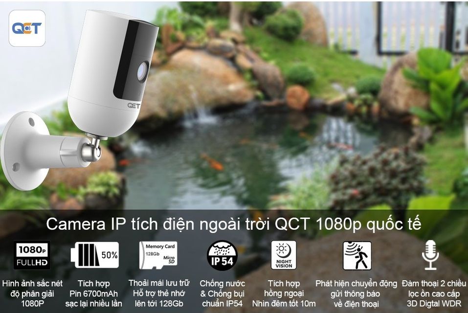 Camera ip t&iacute;ch điện ngo&agrave;i trời QCT 1080p Quốc Tế