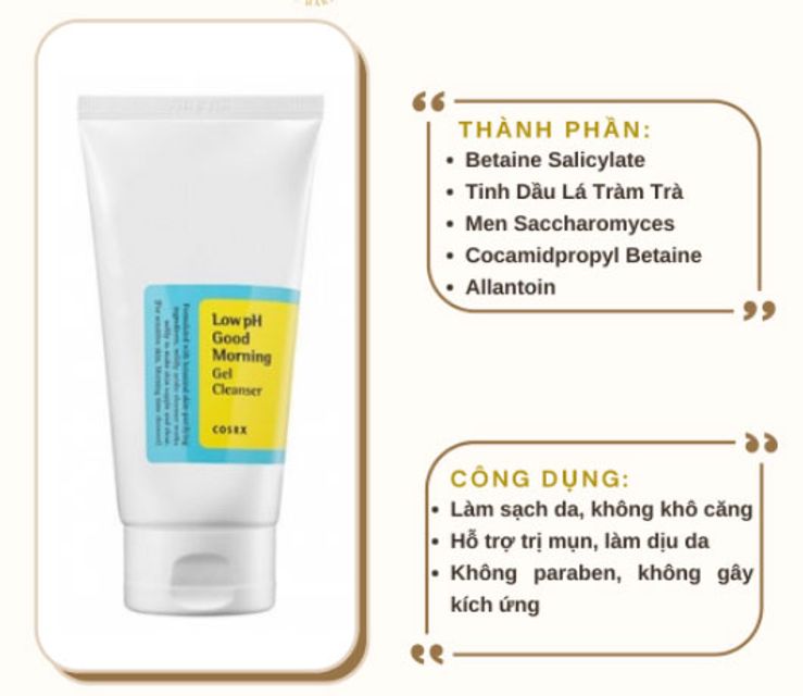 Th&agrave;nh phần Sữa Rửa Mặt Cosrx Low pH Good Morning Gel Cleanser