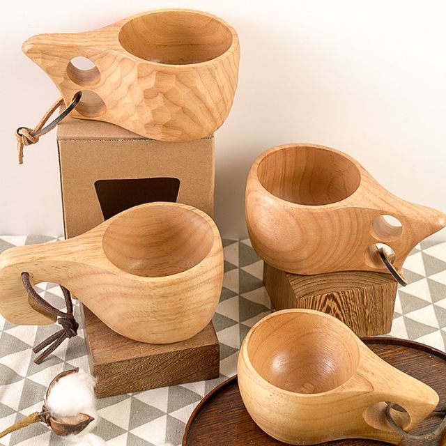 Cốc gỗ Kuksa Bushcraft nguy&ecirc;n khối m&agrave;u tự nhi&ecirc;n
