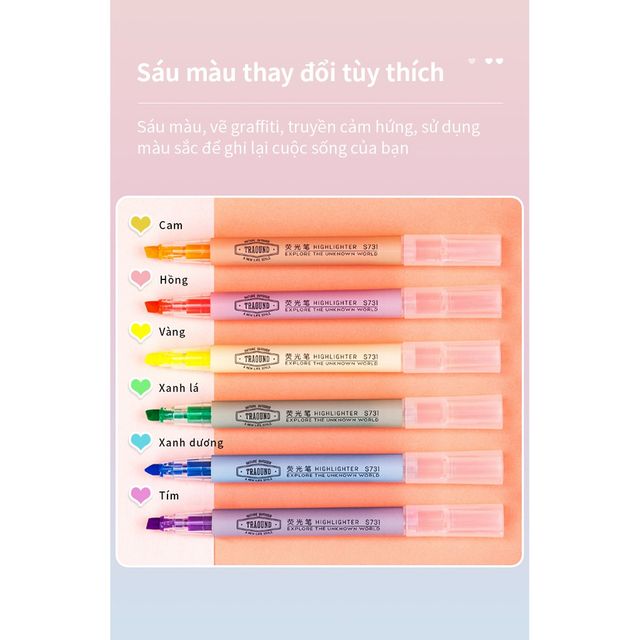 Hộp 6 chiếc b&uacute;t highlight dấu d&ograve;ng dạ quang Deli S624