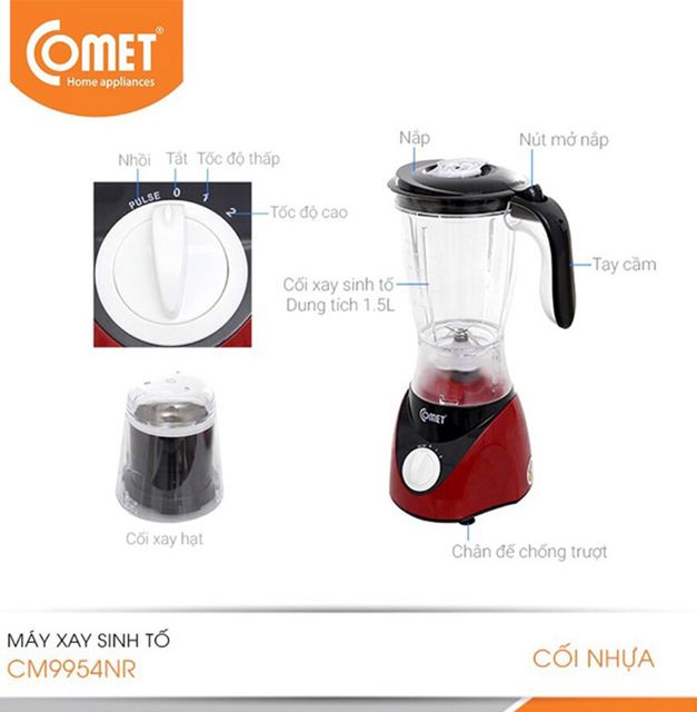 M&ocirc; tả chi tiết m&aacute;y xay sinh tố 1.5L Comet CM9954NR