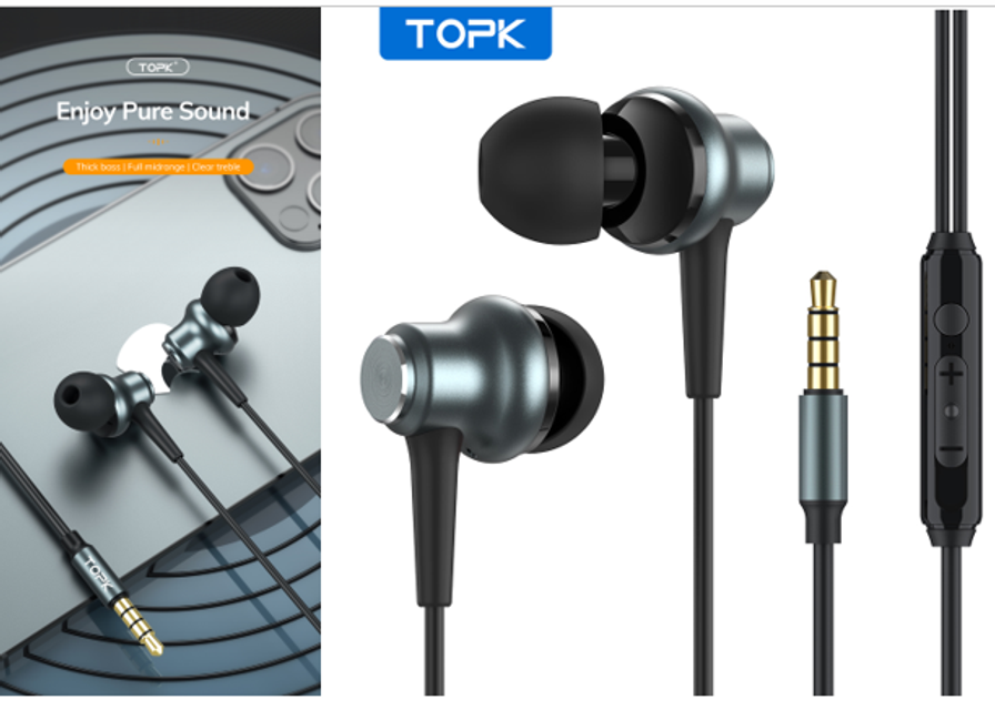 Tai nghe d&acirc;y TopK F37 Jack 3.5mm t&iacute;ch hợp micro