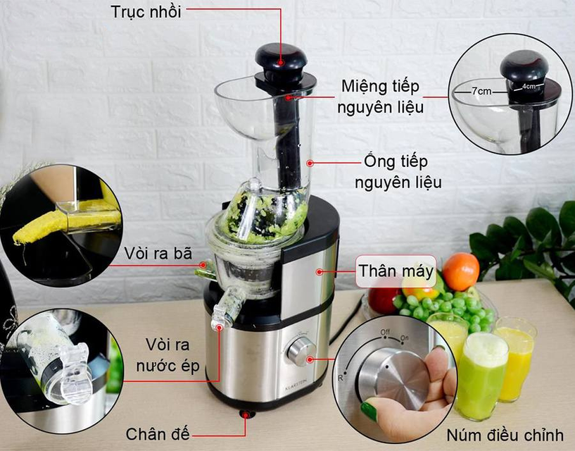 Chi tiết m&aacute;y &eacute;p chậm Klarstein Fruitberry 400W