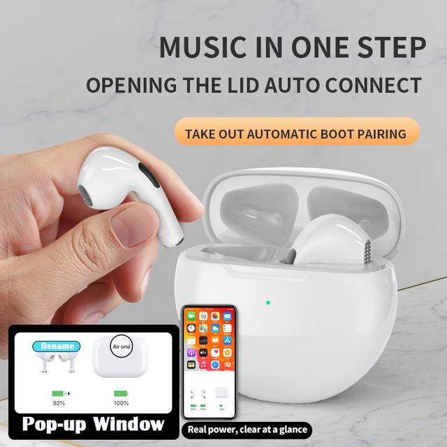 Tai nghe kh&ocirc;ng d&acirc;y Pro 6 TWS kết nối Bluetooth với mic thiết kế th&ocirc;ng minh, dễ d&agrave;ng kết nối