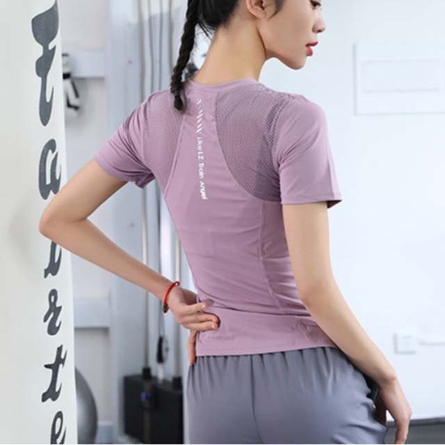 &Aacute;o thun cộc tay tập gym yoga nữ Gepo GP207 m&agrave;u t&iacute;m
