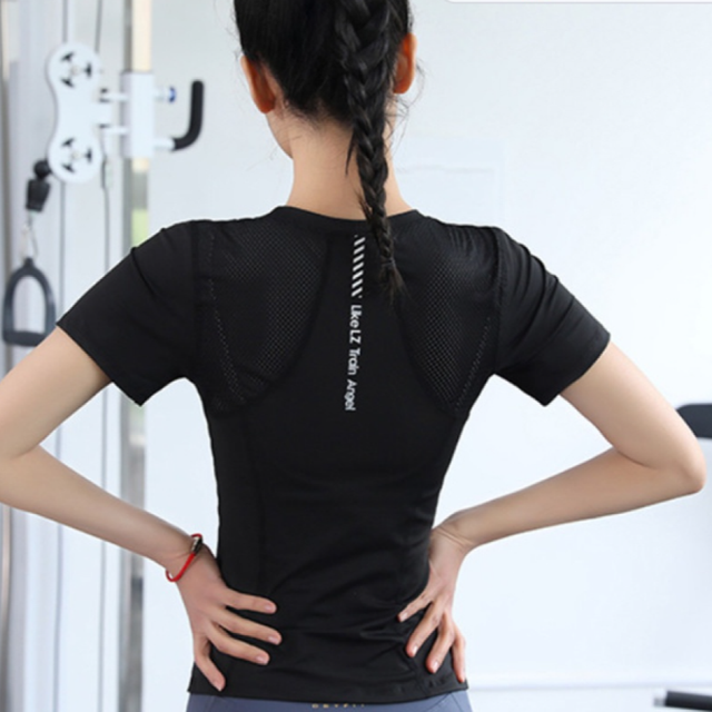 &Aacute;o thun cộc tay tập gym yoga nữ Gepo GP207 m&agrave;u đen