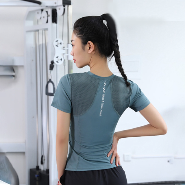 &Aacute;o thun cộc tay tập gym yoga nữ Gepo GP207 m&agrave;u xanh