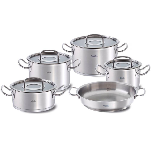 Bộ nồi 5 m&oacute;n Fissler Original Profi vung k&iacute;nh, chảo quai