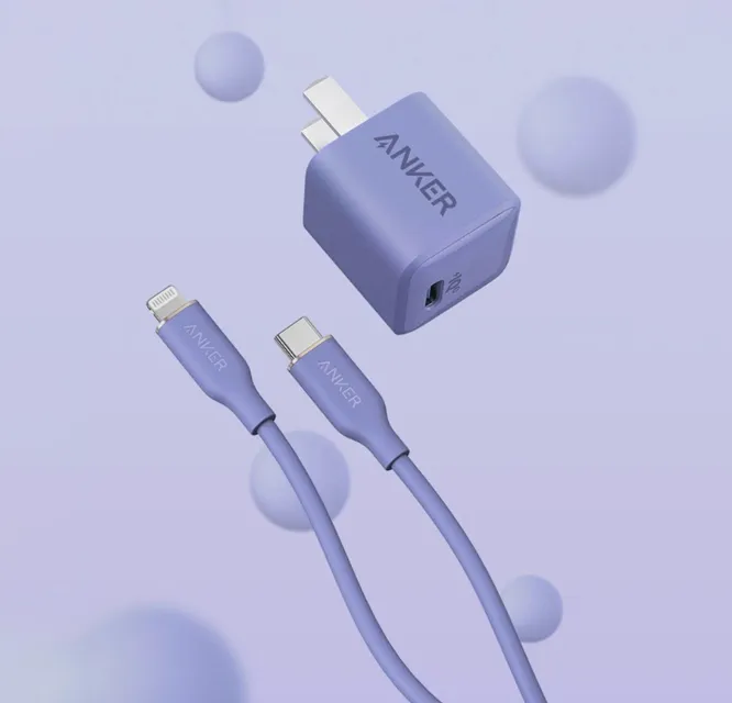 Bộ sạc nhanh Anker PowerPort Nano 20W A2633 + c&aacute;p Powerline III Flow A8662 m&agrave;u t&iacute;m