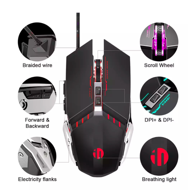 Chuột chơi game Inphic PW2 c&oacute; d&acirc;y t&iacute;ch hợp đ&egrave;n nền RGB