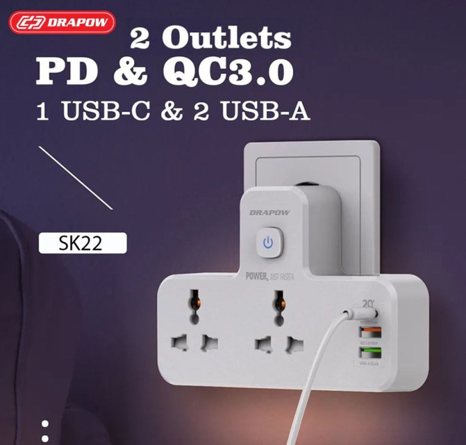 &Ocirc;̉ điện th&ocirc;ng minh Drapow SK22 sạc nhanh USB-C 20W PD