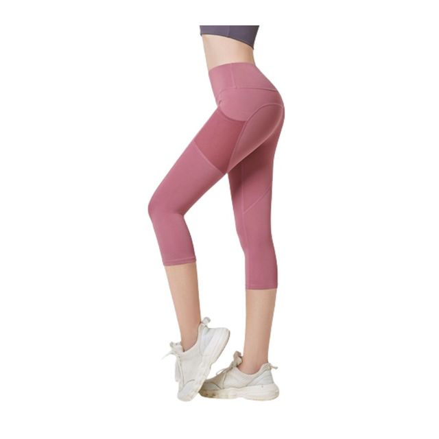 Quần lửng tập gym nữ cạp cao c&oacute; t&uacute;i đựng điện thoại GP104 m&agrave;u hồng