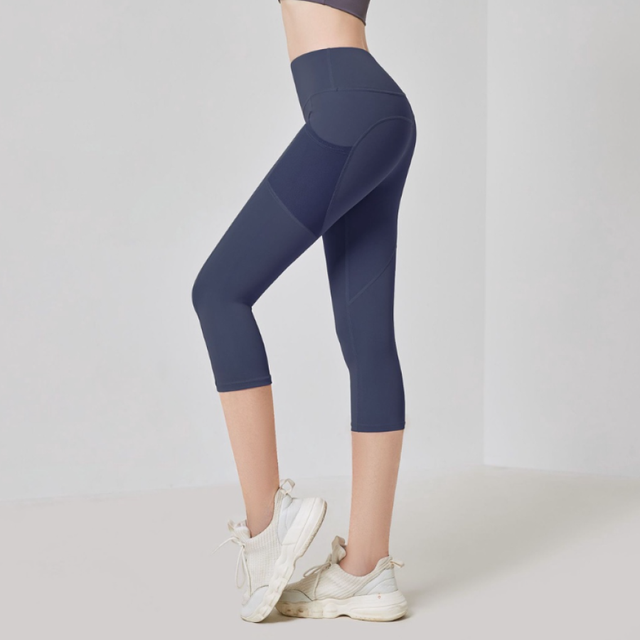 Quần lửng tập gym nữ cạp cao c&oacute; t&uacute;i đựng điện thoại GP104 m&agrave;u xanh