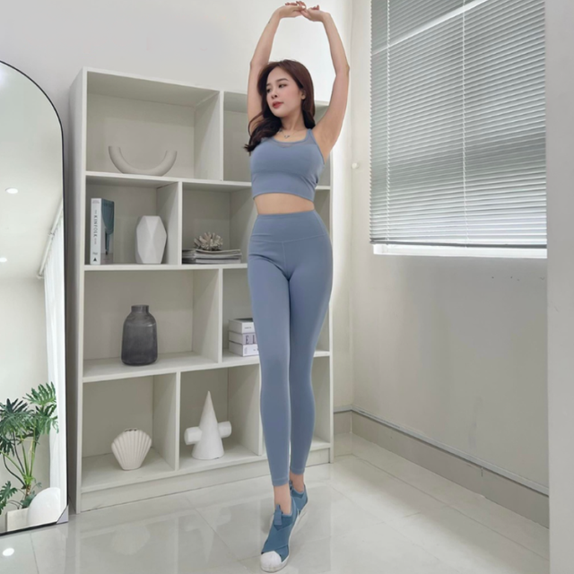 Quần tập gym yoga nữ cạp cao n&acirc;ng m&ocirc;ng GP101 m&agrave;u xanh nhạt